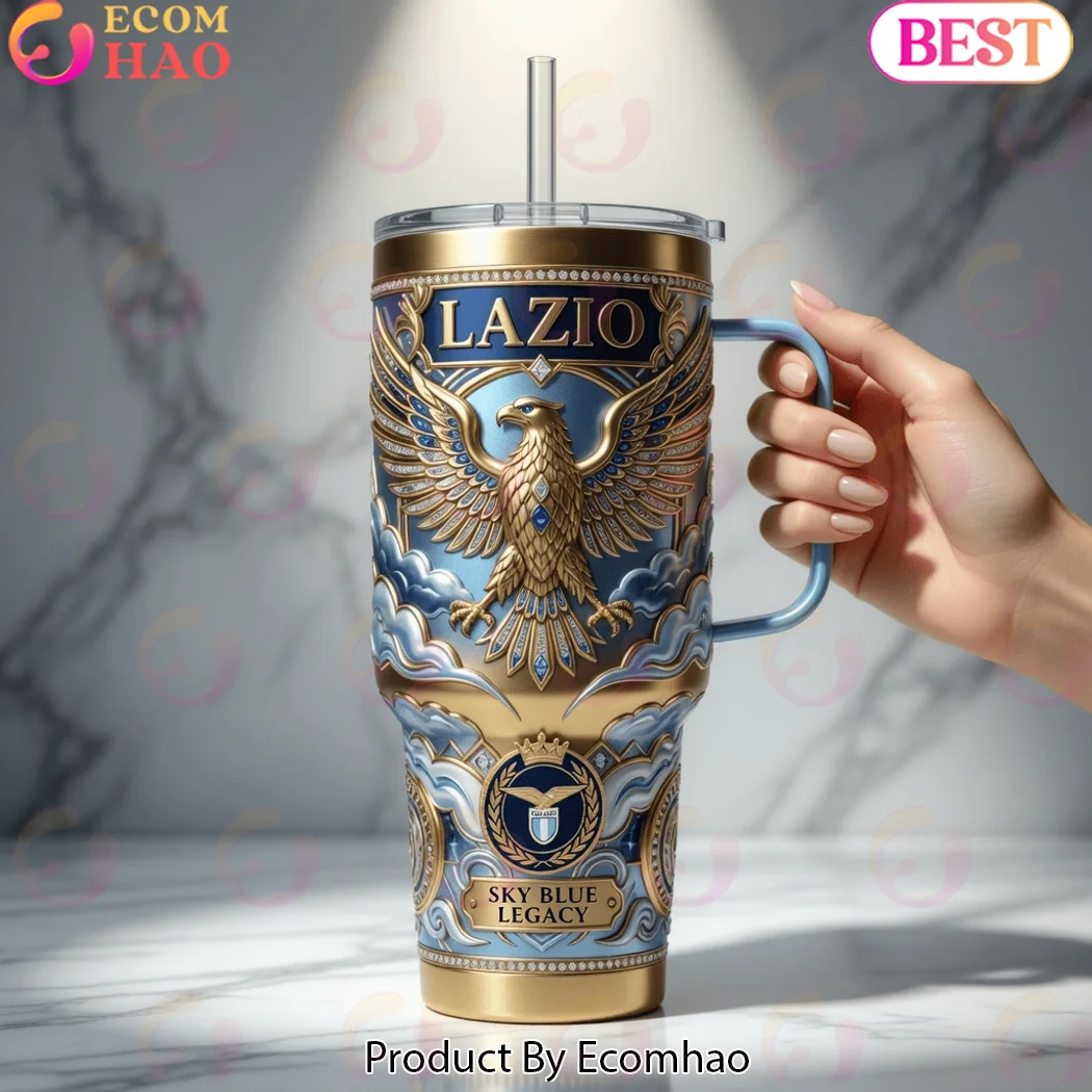 Lazio Football Club Gold Eagle Sky Blue Legacy 40oz Insulated Tumbler with Handle Lazio Football Club Gold Eagle Sky Blue Legacy 40oz Insulated Tumbler with Handle