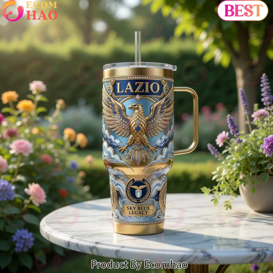 Lazio Football Club Gold Eagle Sky Blue Legacy 40oz Insulated Tumbler with Handle Lazio Football Club Gold Eagle Sky Blue Legacy 40oz Insulated Tumbler with Handle