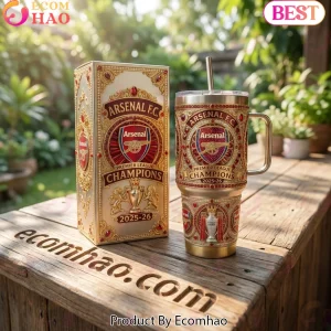 Arsenal FC Premier League Champions 2025-26 Luxury Ornate Gold & Jewel Insulated Handle Tumbler