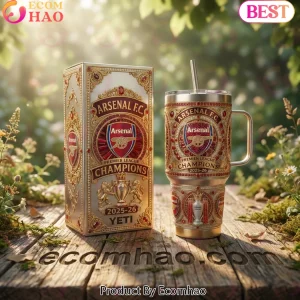 Arsenal FC Premier League Champions 2025-26 Luxury Ornate Gold & Jewel Insulated Handle Tumbler