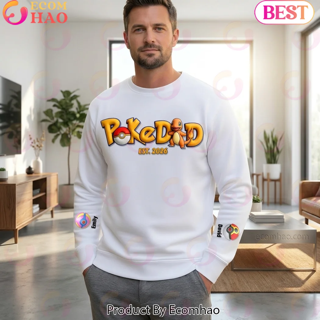 Personalized PokeDad Est. 2026 Charmander Pokémon New Dad Gift Sweatshirt Personalized PokeDad Est. 2026 Charmander Pokémon New Dad Gift Sweatshirt