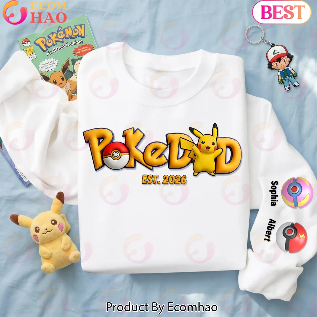 Personalized PokeDad Est. 2026 Charmander Pokémon New Dad Gift Sweatshirt Personalized PokeDad Est. 2026 Charmander Pokémon New Dad Gift Sweatshirt