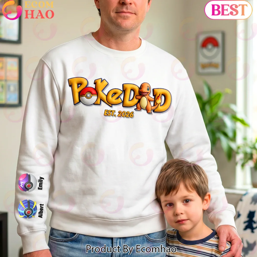 Personalized PokeDad Est. 2026 Charmander Pokémon New Dad Gift Sweatshirt Personalized PokeDad Est. 2026 Charmander Pokémon New Dad Gift Sweatshirt