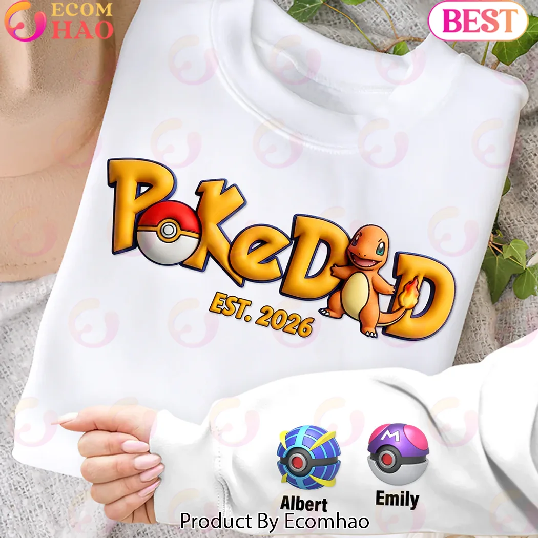 Personalized PokeDad Est. 2026 Charmander Pokémon New Dad Gift Sweatshirt Personalized PokeDad Est. 2026 Charmander Pokémon New Dad Gift Sweatshirt