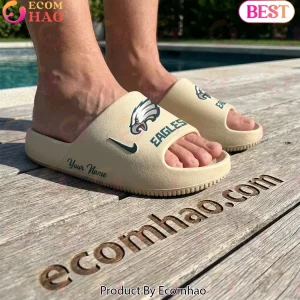 Philadelphia Eagles Custom Name Personalized Beige Unisex Slide Sandals