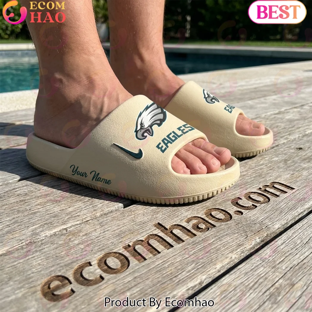 Philadelphia Eagles Custom Name Personalized Beige Unisex Slide Sandals Philadelphia Eagles Custom Name Personalized Beige Unisex Slide Sandals