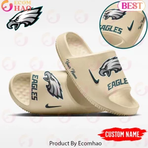 Philadelphia Eagles Custom Name Personalized Beige Unisex Slide Sandals