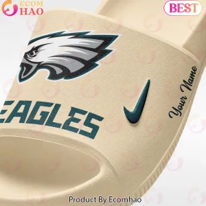 Philadelphia Eagles Custom Name Personalized Beige Unisex Slide Sandals
