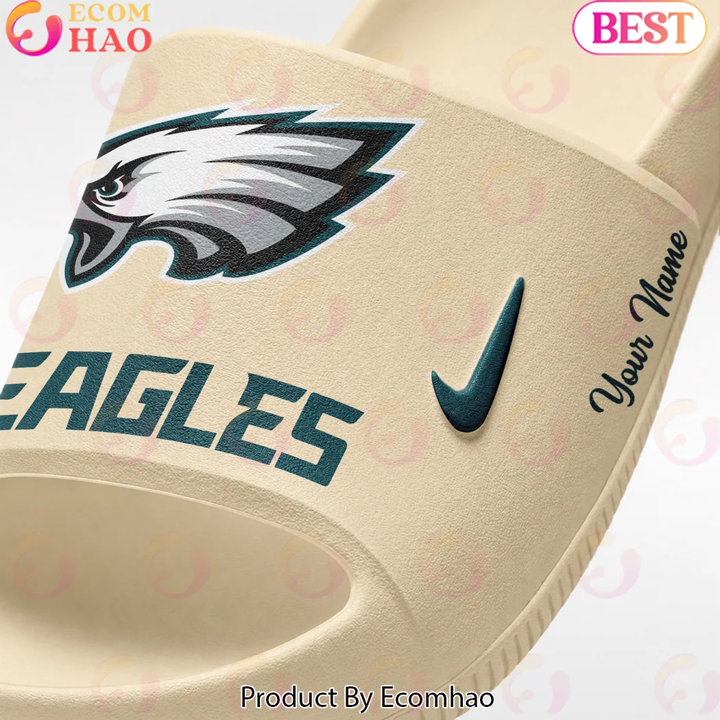 Philadelphia Eagles Custom Name Personalized Beige Unisex Slide Sandals Philadelphia Eagles Custom Name Personalized Beige Unisex Slide Sandals