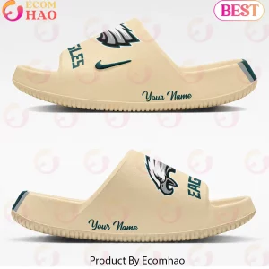 Philadelphia Eagles Custom Name Personalized Beige Unisex Slide Sandals