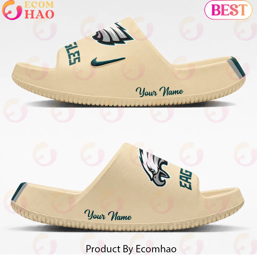 Philadelphia Eagles Custom Name Personalized Beige Unisex Slide Sandals Philadelphia Eagles Custom Name Personalized Beige Unisex Slide Sandals