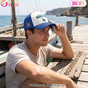 Los Angeles Dodgers x One Piece Anime Straw Hat Pirates Crossover Blue and White Baseball Cap