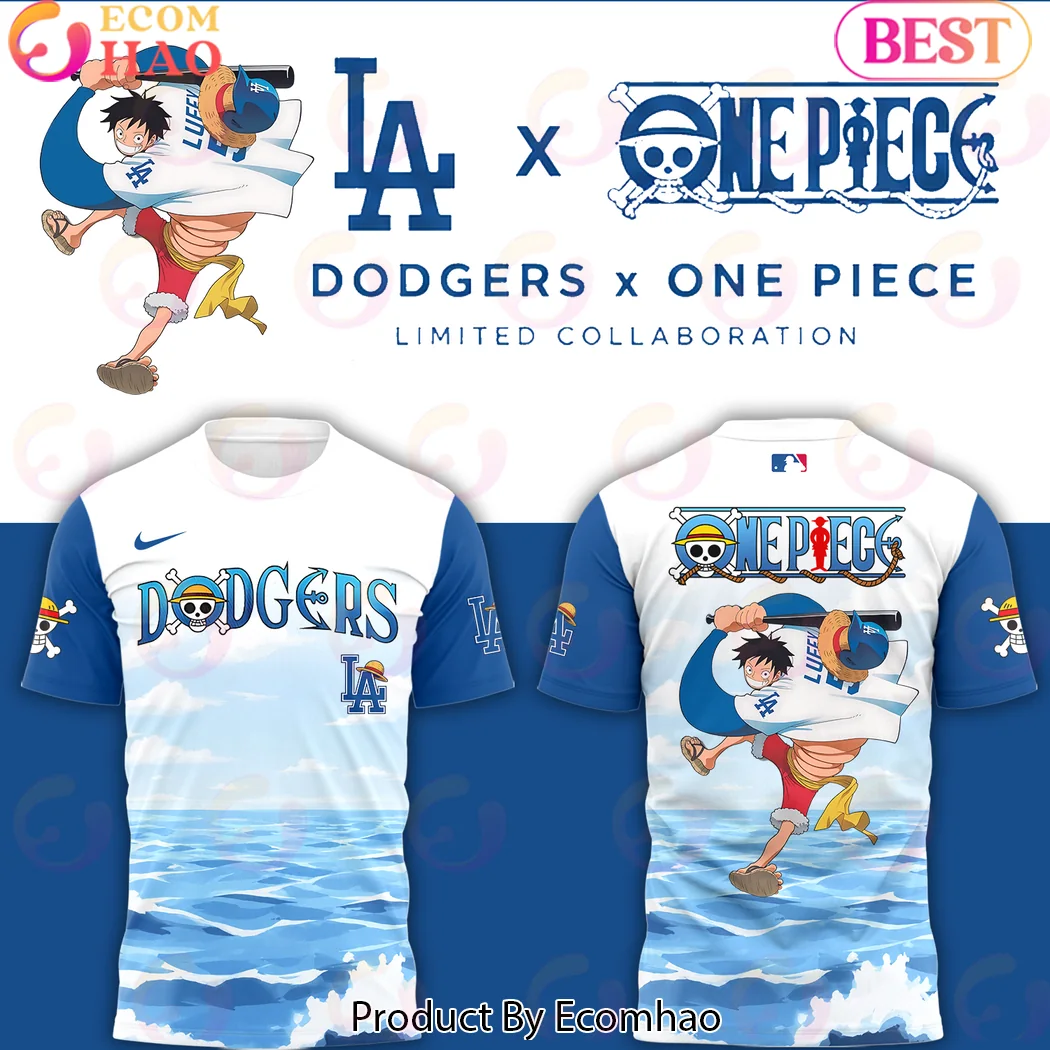 Los Angeles Dodgers x One Piece Anime Straw Hat Pirates Crossover Blue and White Baseball Cap Los Angeles Dodgers x One Piece Anime Straw Hat Pirates Crossover Blue and White Baseball Cap