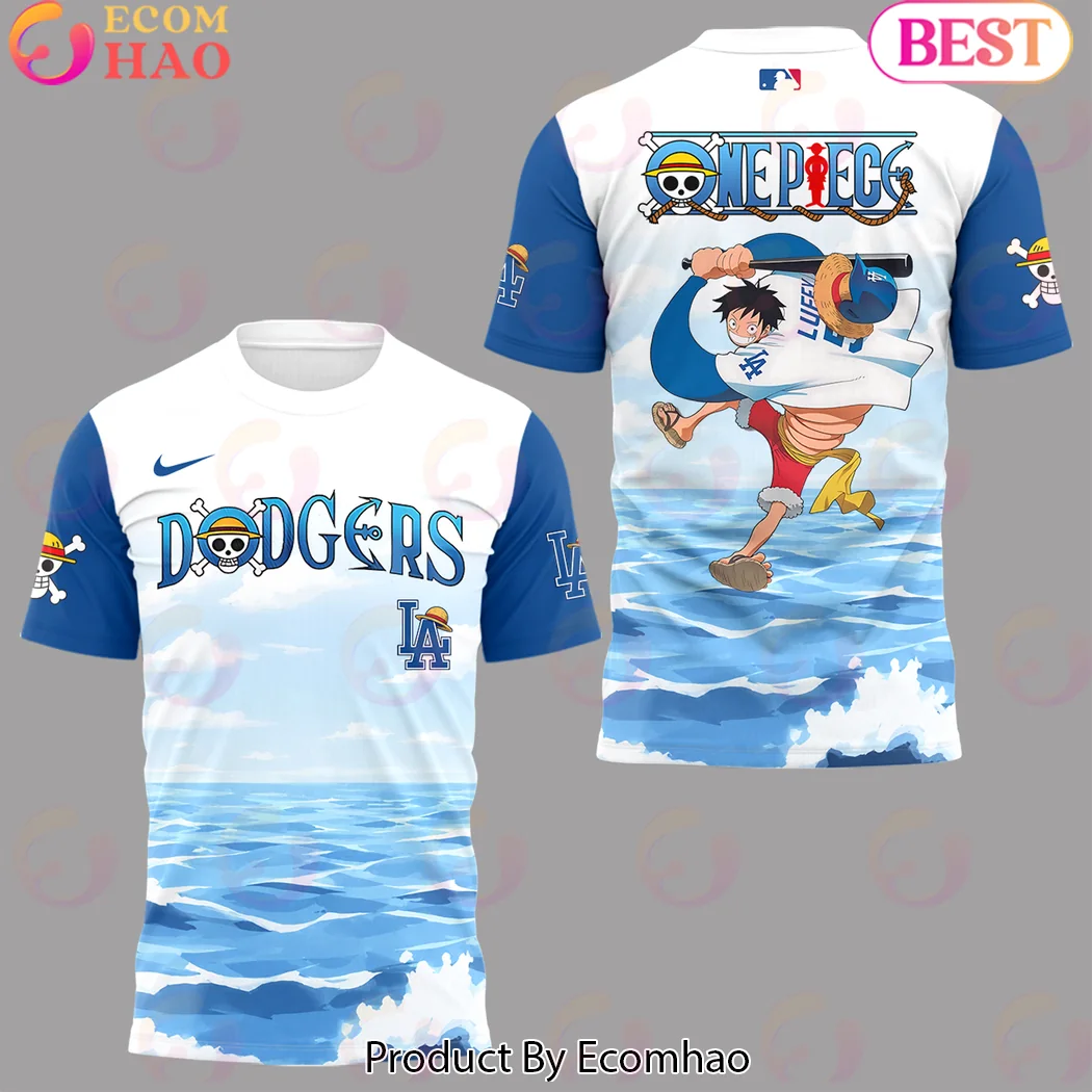 Los Angeles Dodgers x One Piece Anime Straw Hat Pirates Crossover Blue and White Baseball Cap Los Angeles Dodgers x One Piece Anime Straw Hat Pirates Crossover Blue and White Baseball Cap