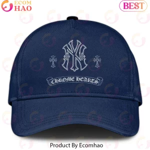 New York Yankees x Chrome Hearts Style Gothic Cross Navy Blue Streetwear Pullover Hoodie
