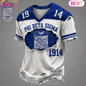 Phi Beta Sigma 1914 Fraternity Divine Nine Distressed Vintage Royal Blue V-Neck Jersey T-Shirt