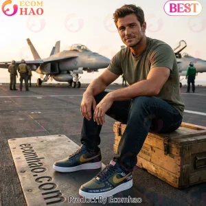 Top Gun Maverick Military Pilot Navy Blue and Olive Green Custom Air Force 1 Shoes