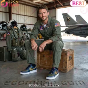 Top Gun Maverick Military Pilot Navy Blue and Olive Green Custom Air Force 1 Shoes