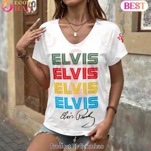 Elvis Presley Retro Rock and Roll TCB Logo Funny Quote Graphic Women's V-Neck T-Shirt