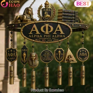 Alpha Phi Alpha Fraternity Est 1906 Black and Gold Luxury Sphinx Commemorative Wind Chime