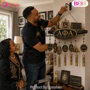 Alpha Phi Alpha Fraternity Est 1906 Black and Gold Luxury Sphinx Commemorative Wind Chime