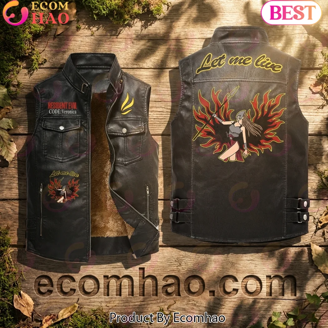 Resident Evil Code Veronica Claire Redfield Let Me Live Fleece Lined Biker Leather Vest Resident Evil Code Veronica Claire Redfield Let Me Live Fleece Lined Biker Leather Vest