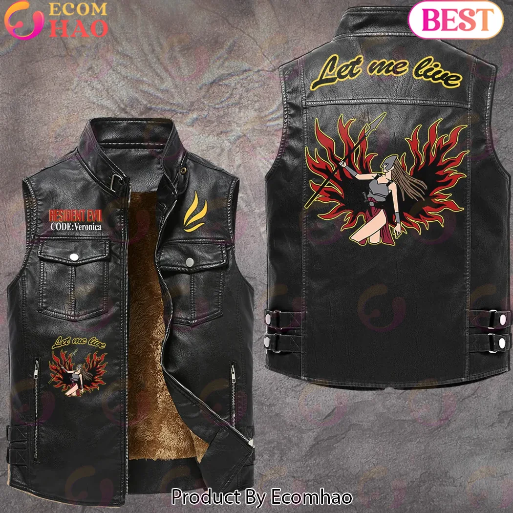 Resident Evil Code Veronica Claire Redfield Let Me Live Fleece Lined Biker Leather Vest Resident Evil Code Veronica Claire Redfield Let Me Live Fleece Lined Biker Leather Vest