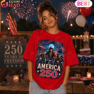 Stranger Things America 250 Years Of Freedom Hawkins Indiana Patriotic Retro Red Graphic T-Shirt