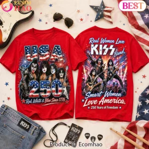 KISS Band Real Women Love KISS Smart Women Love America USA 250 Years Of Freedom Patriotic T-Shirt