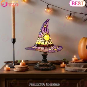 Gothic Witch Hat Tiffany Style Stained Glass USB Decorative Bedside Table Lamp