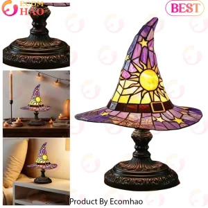 Gothic Witch Hat Tiffany Style Stained Glass USB Decorative Bedside Table Lamp