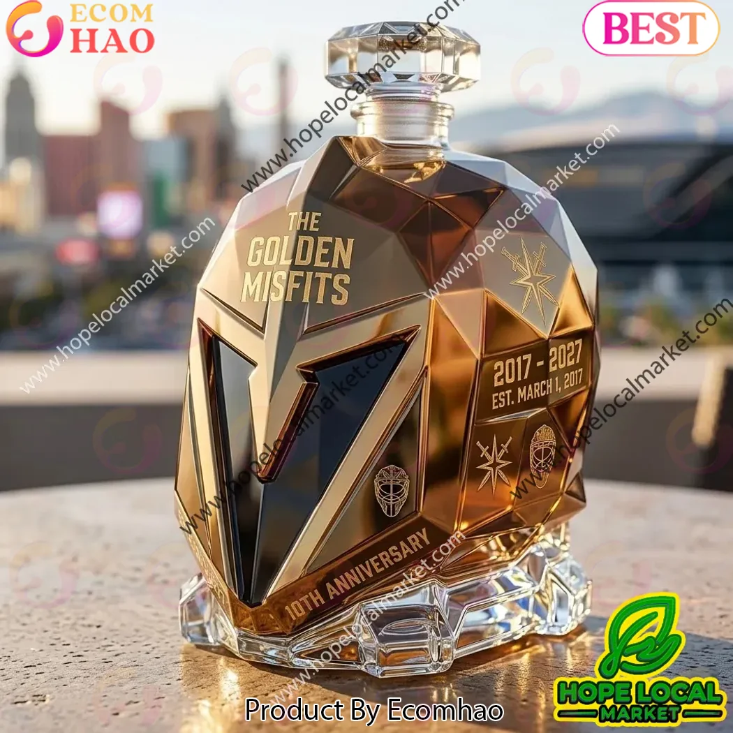Vegas Golden Misfits 10th Anniversary Commemorative Gold Helmet Whiskey Decanter Vegas Golden Misfits 10th Anniversary Commemorative Gold Helmet Whiskey Decanter