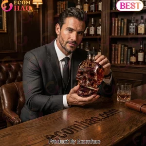 Personalized Skull and Cigar Custom Name Luxury Barware Gift for Men Whiskey Decanter