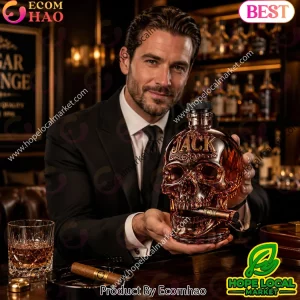 Personalized Skull and Cigar Custom Name Luxury Barware Gift for Men Whiskey Decanter