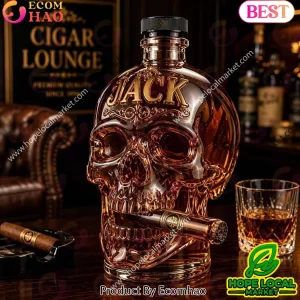 Personalized Skull and Cigar Custom Name Luxury Barware Gift for Men Whiskey Decanter