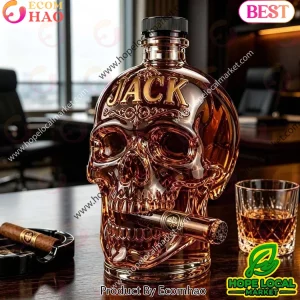 Personalized Skull and Cigar Custom Name Luxury Barware Gift for Men Whiskey Decanter