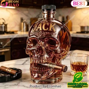 Personalized Skull and Cigar Custom Name Luxury Barware Gift for Men Whiskey Decanter