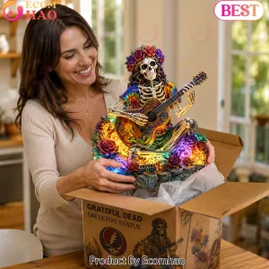 Grateful Dead Inspired Skeleton Guitarist Bertha Roses Waterproof LED Outdoor Solar Garden Light