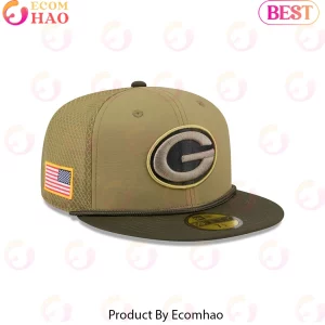 Green Bay Packers Military-Inspired Olive Fitted Hat with US Flag Side Patch