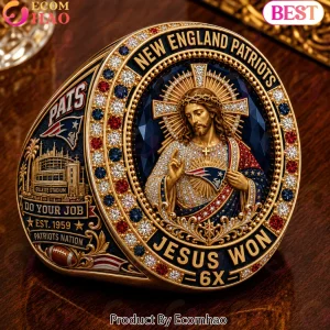 New England Patriots Jesus Won 6X Champions Commemorative Gold Plated Championship Ring