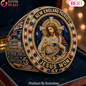 New England Patriots Jesus Won 6X Champions Commemorative Gold Plated Championship Ring