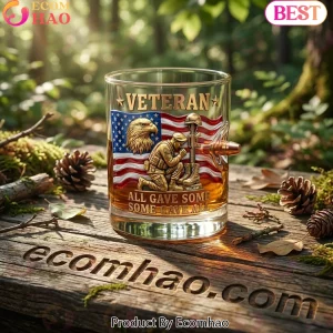 Personalized Veteran All Gave Some Some Gave All Patriotic American Flag Soldier Bullet Whiskey Glass