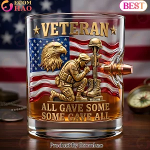 Personalized Veteran All Gave Some Some Gave All Patriotic American Flag Soldier Bullet Whiskey Glass