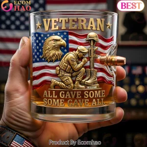 Personalized Veteran All Gave Some Some Gave All Patriotic American Flag Soldier Bullet Whiskey Glass