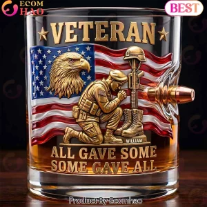 Personalized Veteran All Gave Some Some Gave All Patriotic American Flag Soldier Bullet Whiskey Glass