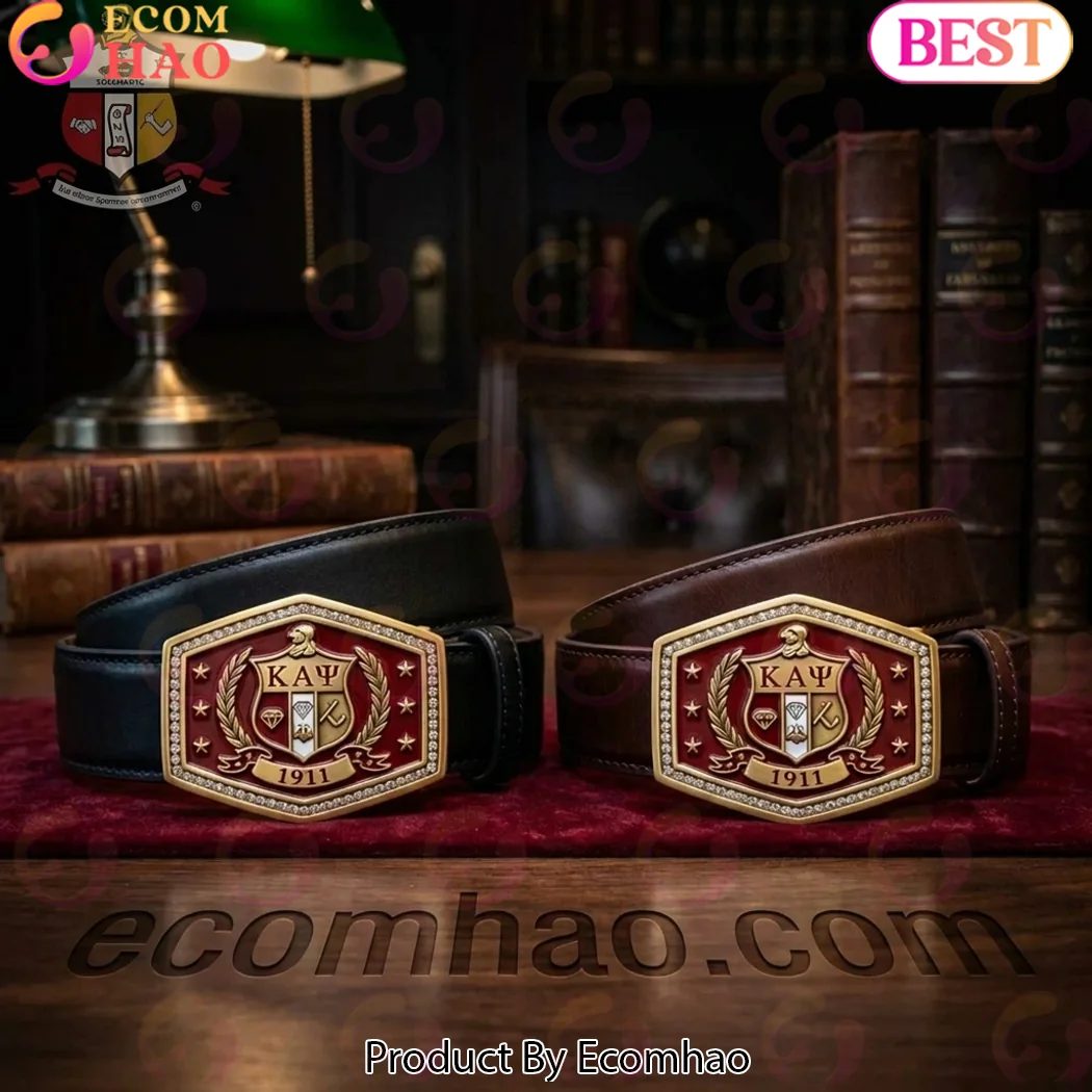 Kappa Alpha Psi 1911 Fraternity Crest Gold Rhinestone Buckle Genuine Leather Belt Kappa Alpha Psi 1911 Fraternity Crest Gold Rhinestone Buckle Genuine Leather Belt