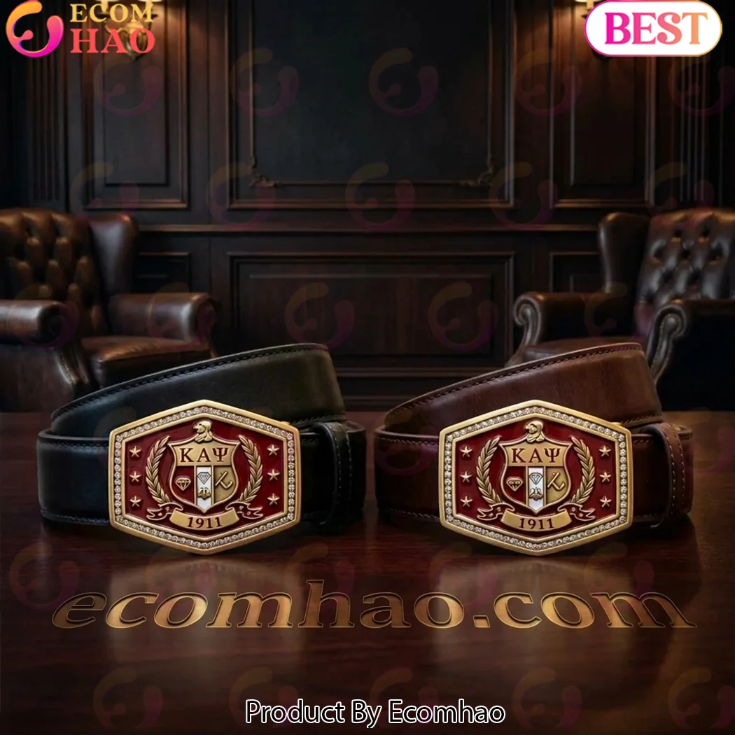 Kappa Alpha Psi 1911 Fraternity Crest Gold Rhinestone Buckle Genuine Leather Belt Kappa Alpha Psi 1911 Fraternity Crest Gold Rhinestone Buckle Genuine Leather Belt