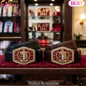 Kappa Alpha Psi 1911 Fraternity Crest Gold Rhinestone Buckle Genuine Leather Belt