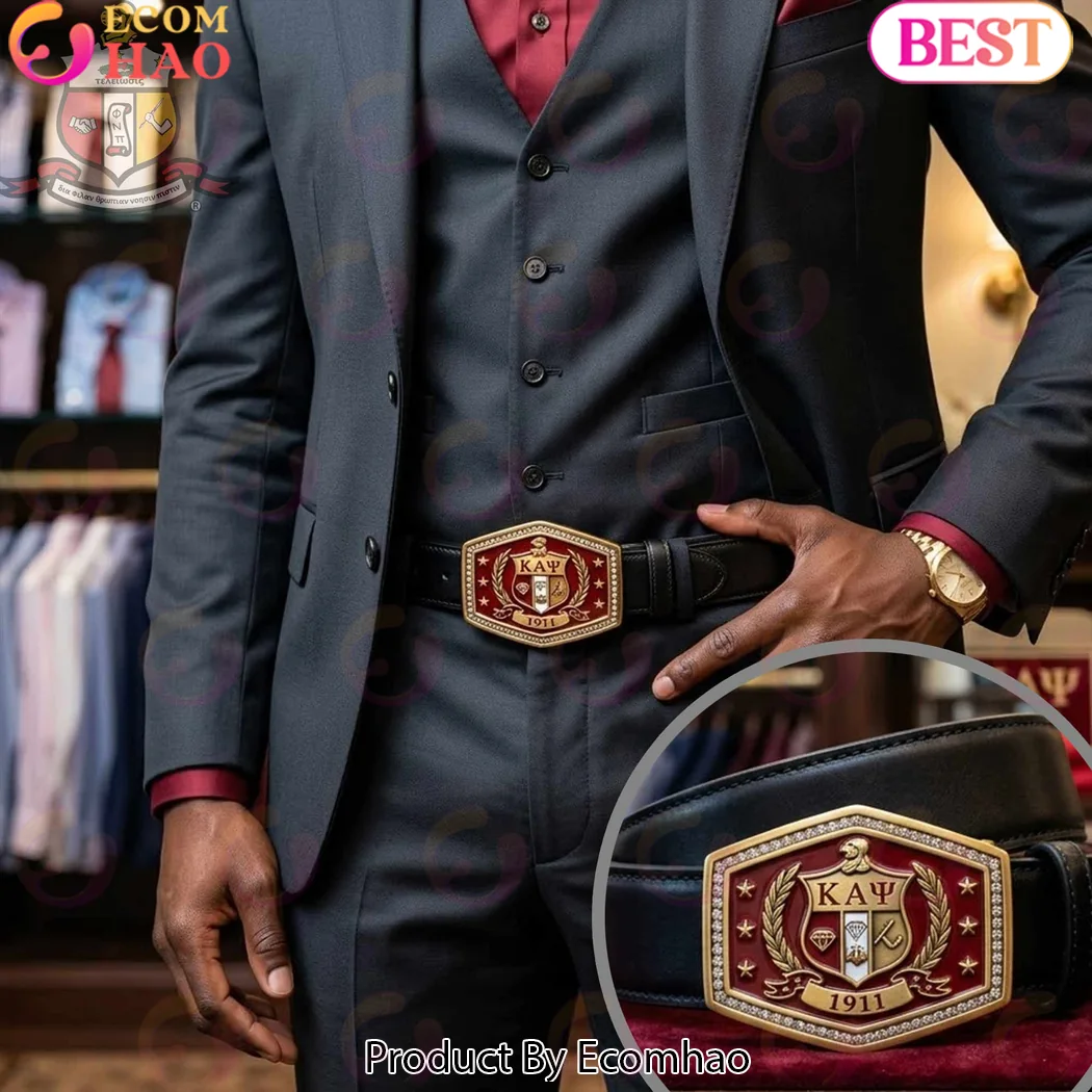 Kappa Alpha Psi 1911 Fraternity Crest Gold Rhinestone Buckle Genuine Leather Belt Kappa Alpha Psi 1911 Fraternity Crest Gold Rhinestone Buckle Genuine Leather Belt