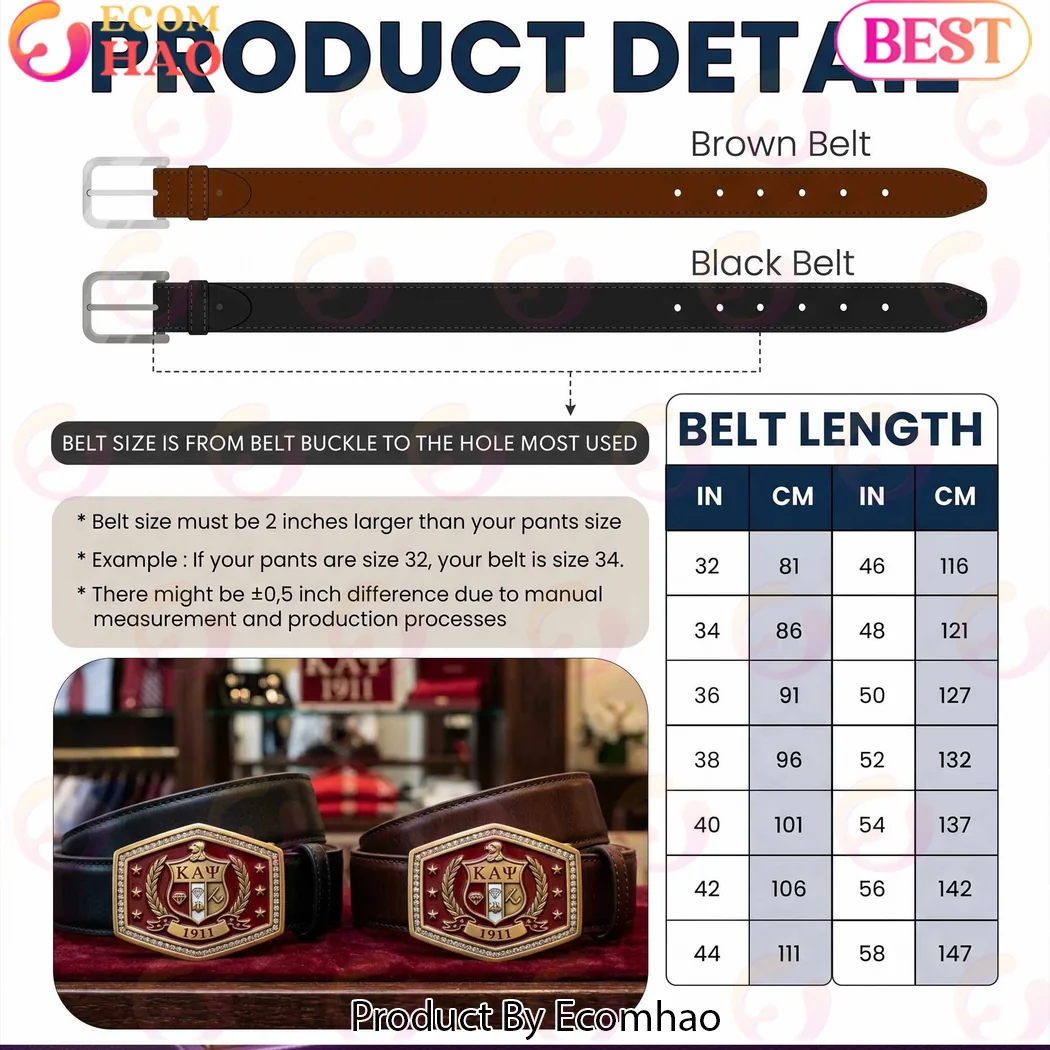 Kappa Alpha Psi 1911 Fraternity Crest Gold Rhinestone Buckle Genuine Leather Belt Kappa Alpha Psi 1911 Fraternity Crest Gold Rhinestone Buckle Genuine Leather Belt